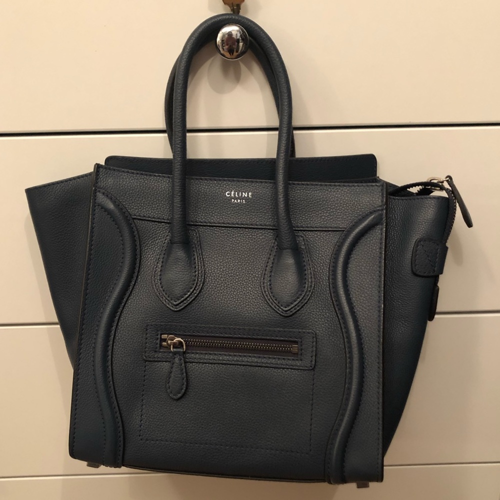 Celine micro luggage handbag in drummed calfskin